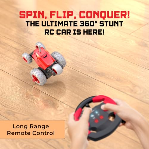 Image of Mirana Warrior 360 Degree Rotating Stunt RC Car Toy for Kids | High Speed Steering Remote Control Vehicle | USB Type-C Rechargeable for Boys and Girls | Made in India (Red)