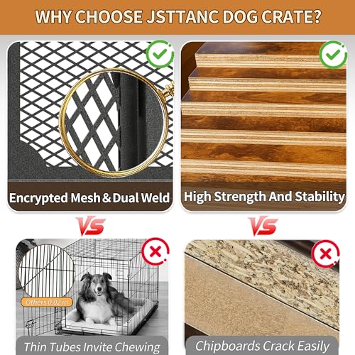 Dog Kennel Furniture, Wooden Dog Crate End Table, Heavy Duty Dog Crate, Decorative Pet Crate Dog Cage Thick Iron Wire Chew-Proof Steel-Tube Dog Cage, Indoor Pet Crate End Table with Pet Mat - Image 5