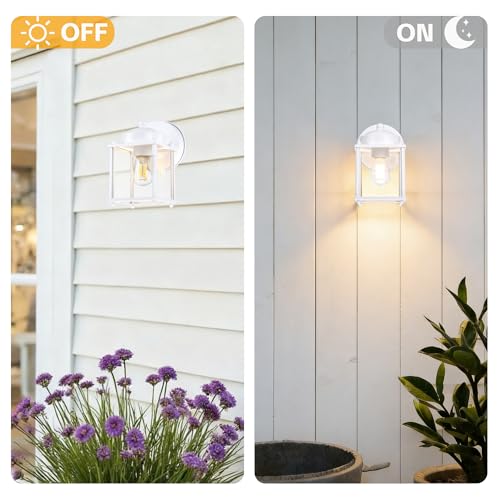 Image of LIT-PaTH Outdoor Wall Lantern, Exterior Waterproof Wall Sconce Light, Proch Lighting Fixture with E26 Socket, Modern Outside Lights for Front Door Garage Patio, White, 2 Pack