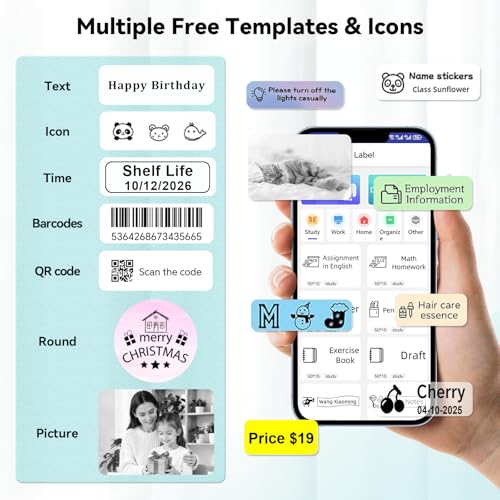 image for lopevi Label Maker Machine - Portable Bluetooth Mini Label Printer - S