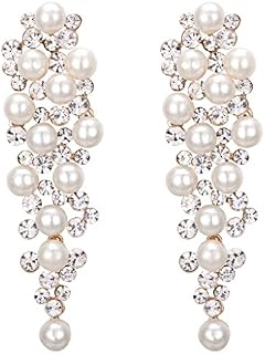 Clearine Women's Wedding Bridal Crystal Simulated Pearl Multi Beaded Cluster Chandelier Dangle Earrings