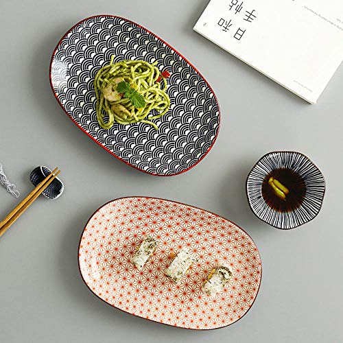 Plats sous-marins japonais en céramique 10 pouces à bandes bleues - 4