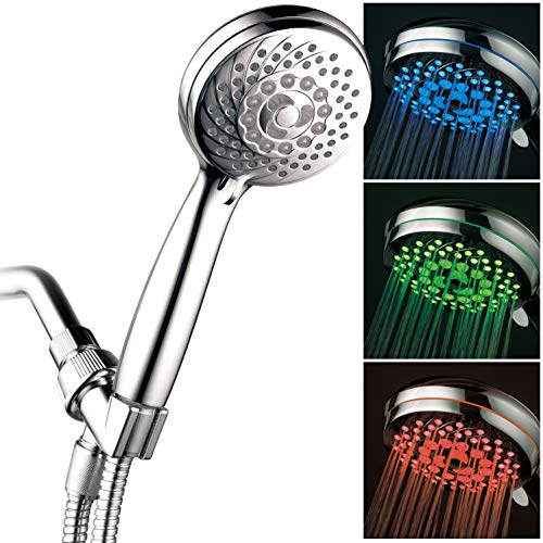 HotelSpa Neon Ultra-Luxury 7-setting LED Hand Shower with Chrome Face and Color-Changing Temperature