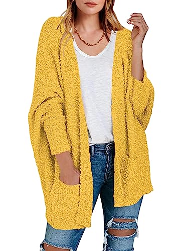 Anrabess Womens Open Front Fuzzy Cardigan Sweater Batwing Sleeve Loose Knit Popcorn Cloak Outwear With Pockets A230Huangse-S Yellow #TOP16