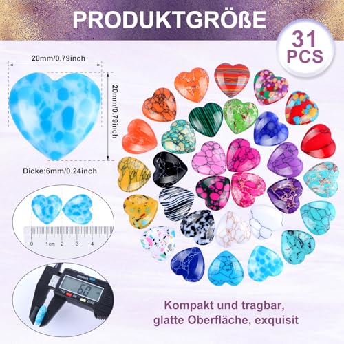 Edelsteine für Kinder 31Stk Steine Bunte Herzsteine Künstliche Kristalle Set Glückssteine Heilsteine Herz Stein Heilkristalle Edelstein für Crystal Therapy Meditation und Dekorationen