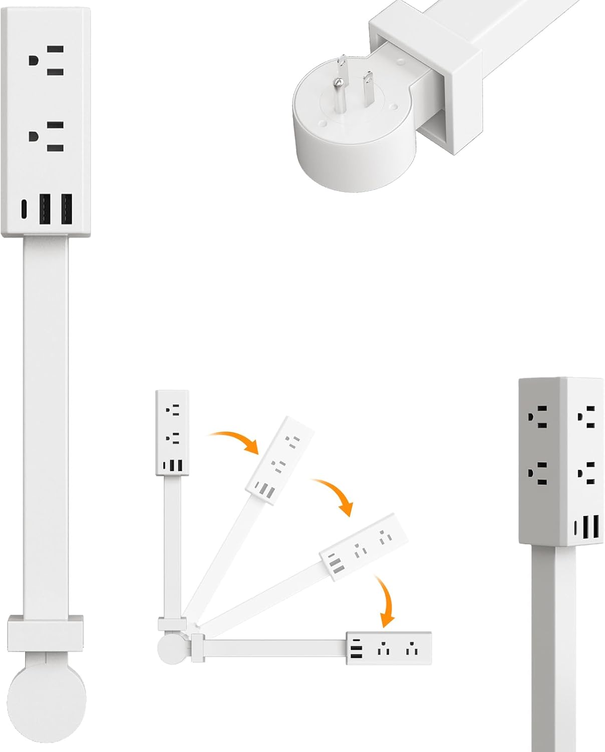 Electrical Outlet Extender Stick, 360° Rotating Outlet Extender, Power Strip with 6 Outlets & 3 USB Ports, Use Behind Couches,Nightstands,Desks,More