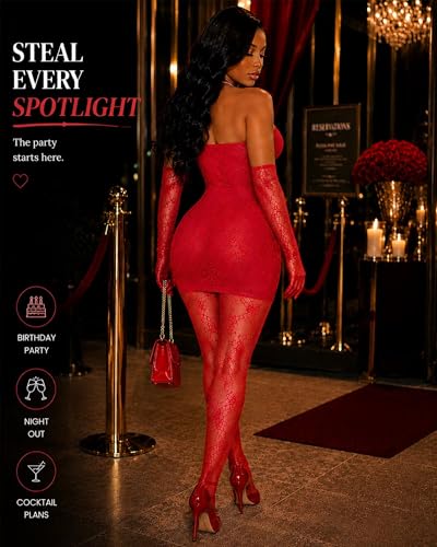 Image of Kafiloe Sexy 2 Piece Outfits for Women Clubwear Lace Tube Mini Dress Top with Stockings Set Birthday Outfits