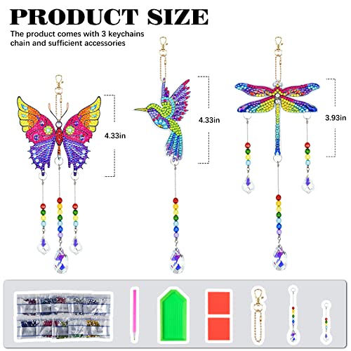 Finphoon Diamond Painting Suncatcher Wind Chime Kits, 3Pcs Crystal Wind Chimes, Diamond Painting Art Suncatchers, Diy Double Sided Hanging Ornament For Adults Kids Window Outdoors #TOP1