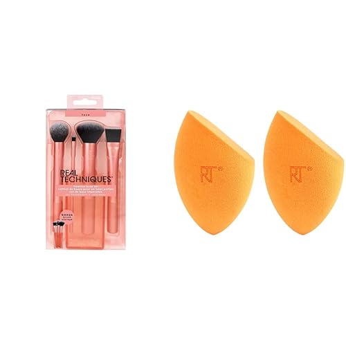 Pinceles de maquillaje con base impecable + esponjas de tez milagrosa, paquete de belleza para base, juego de 4 pinceles y 2 esponjas