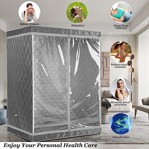 Image of Full Size 2 Person Sauna Tent, Portable Steam Sauna Tent for Home, 1 or 2 Person Foldable Lightweight, Full Body Sauna Tent for Relaxation, Steamer Not Included, 2 Person Foldable Chair