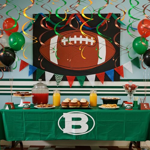Image of Colorful Ceiling Swirl Foil Decorations Football Hanging Plastic Streamer Themed Swirl Party for Football Party Touchdown Sports Graduation, Pack of 28