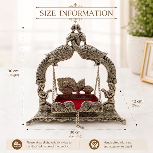 Image of CHHARIYA CRAFTS Metal Laddu Gopal Krishna Swing Jhula for Janmashtami Pooja, Decorative Bal Gopal Mandir Swing for Home Temple, Festival Decoration, Pooja Room Decor & Religious Gift