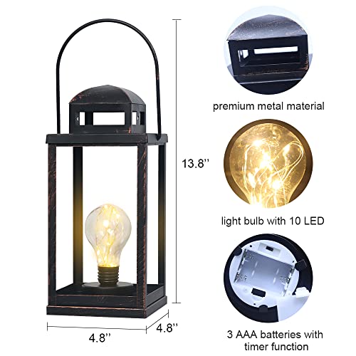 Needomo Large Candle Lantern Decorative, 2 Pack 14" Square Metal Vintage Outdoor Lanterns With Timer, Black Battery Powered Table Lamp For Patio, Front Porch, Wedding, Shelf, Farmhouse Decor(No Glass) #TOP3