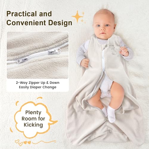 Image of PHF Warm Micro-Fleece Baby Sleep Sack 18-24 Months, Soft Baby Wearable Blanket, 2-Way Zipper Sleeping Bags, 2 Pack Comfy Sleeping Sack for Infant Newborn Girls, X-Large Size, Oat Milk & Pink