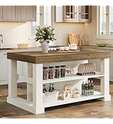 Tribesigns Kitchen Island with 3 Shelves, 55 Inches Width Kitchen Shelf with Large Worktop, Stabl...