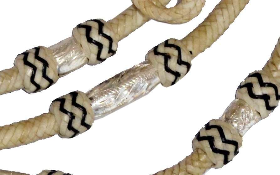 WeavingCraft Handcrafted Elegance: Premium Natural Rawhide Rope with Leather Braided Knots, Aluminium Embossed Fittings