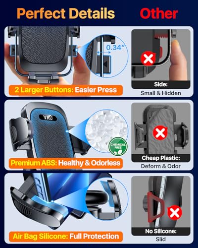 Image of [True Upgrade for Safety] YRU Car Phone Holder Mount [Patent & Military-Grade] Dashboard Cell Phone Holder for Car Vent Windshield Phone Stand for iPhone17 16 15 14 13Pro Max Truck Samsung, Dark Black