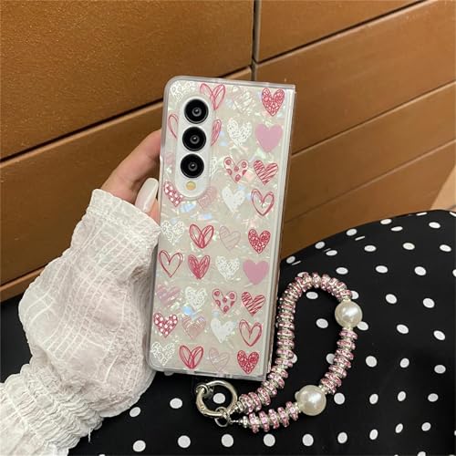 Coque Samsung Z Fold 5 motif coquillage avec chaîne et bracelet perles