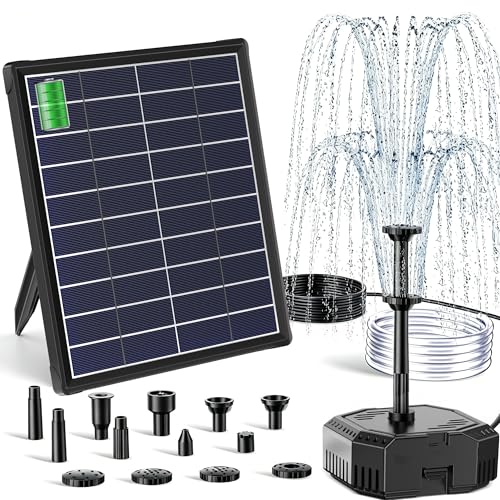 Biling Filtre Solaire de Bassin 6,5 W avec Batterie et 10 Buses, Pompe Solaire pour Bassin Clair jusqu'à 500 L, Pompe Silencieuse avec Tuyau d'eau pour Mini...