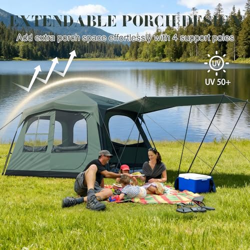 Castle Unicorn 6-8 Person Camping Tent with Porch, Large Family Cabin Tent with 2 Rooms 3 Doors, Tall & Spacious, Waterproof Glamping Tent, Big Tents for Outdoor Camping Hiking Backyard - Image 8