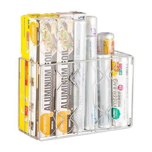YQh Wall Mount Kitchen Wrap Organizer Rack, Cabinet Storage Baske...