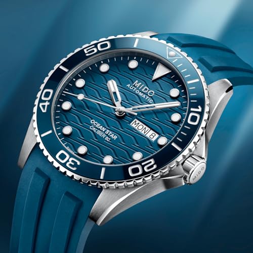 Image of MIDO Ocean Star 200C - Swiss Automatic Diving Watch for Men - 42.5mm Stainless Steel Case - Rotating Ceramic Bezel - Wave-Design Dial with Day,Date Calendar