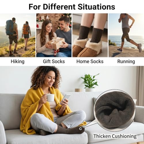 Image of Winter Women Socks 5 Pairs Vintage Wool Casual Thermal Crew Socks