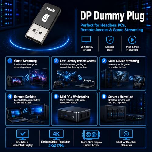 FUERAN Emulator monitora, DisplayPort, EDID, 2560 x 1600 przy 60Hz, 2 szt.