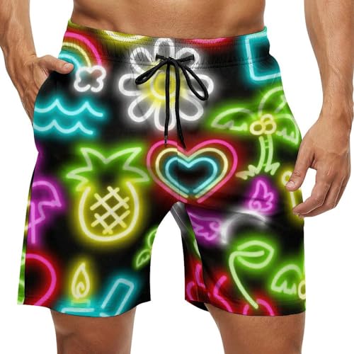 Men's Neon Swim Trunks Quick Dry Bathing Suits Beach Swimming Board Shorts Funny Swimwear
