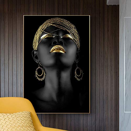 Peinture lèvres dorées africaines pour réveiller un mur blanc salon