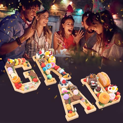 Image of 4PCS Wooden Graduation Decorations Number Charcuterie Board Box-(with 14 Balloons) GRAD Charcuterie Numbers Fillable Food Graduation Party Supplies Suitable for 2025 Party Graduation Decoration