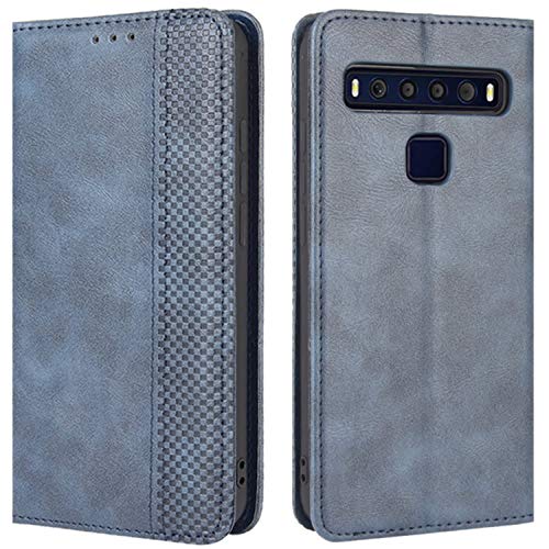 Image of HualuBro Case for TCL 10L / TCL 10 Lite Phone Case, Retro PU Leather Magnetic Full Body Shockproof Kickstand Folio Flip Wallet Case Cover with Card Holder (Blue)