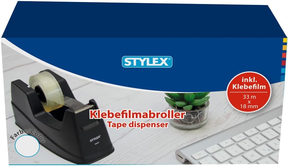 Stylex 23288 - Adhesive Tape Dispenser with a Roll of Adhesive Film Black