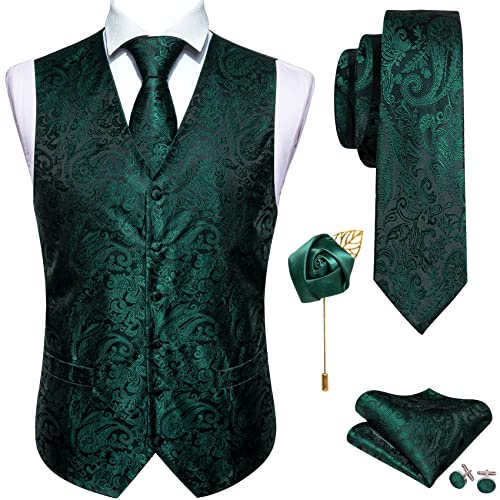 Image of Barry.Wang Men's Suit Vest Tie Bowtie Set Formal Silk Paisley Waistcoat Hanky Cufflinks Lapel Pin Set Wedding Party 7PCS