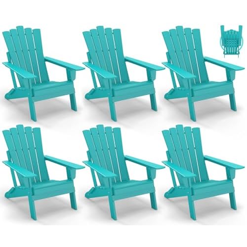 GREENVINES Folding-Adirondack-Chairs-Set-of-6 | HDPE Plastic | Throne Series | Fire Pit Chair | All Weather | for Outdoor Patio Deck Backyard Poolside