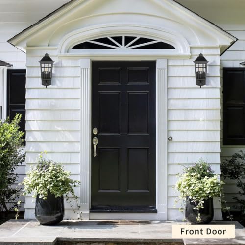 Image of JYZ 2PK 15 inch Outdoor Porch Light Wall Mount, Exterior Wall Lighting Fixtures with Seeded Glass Shade, Anti-Rust Matte Black Outdoor Wall Sconce, E26 Base Outside Lantern for Front Door, Patio, Garage