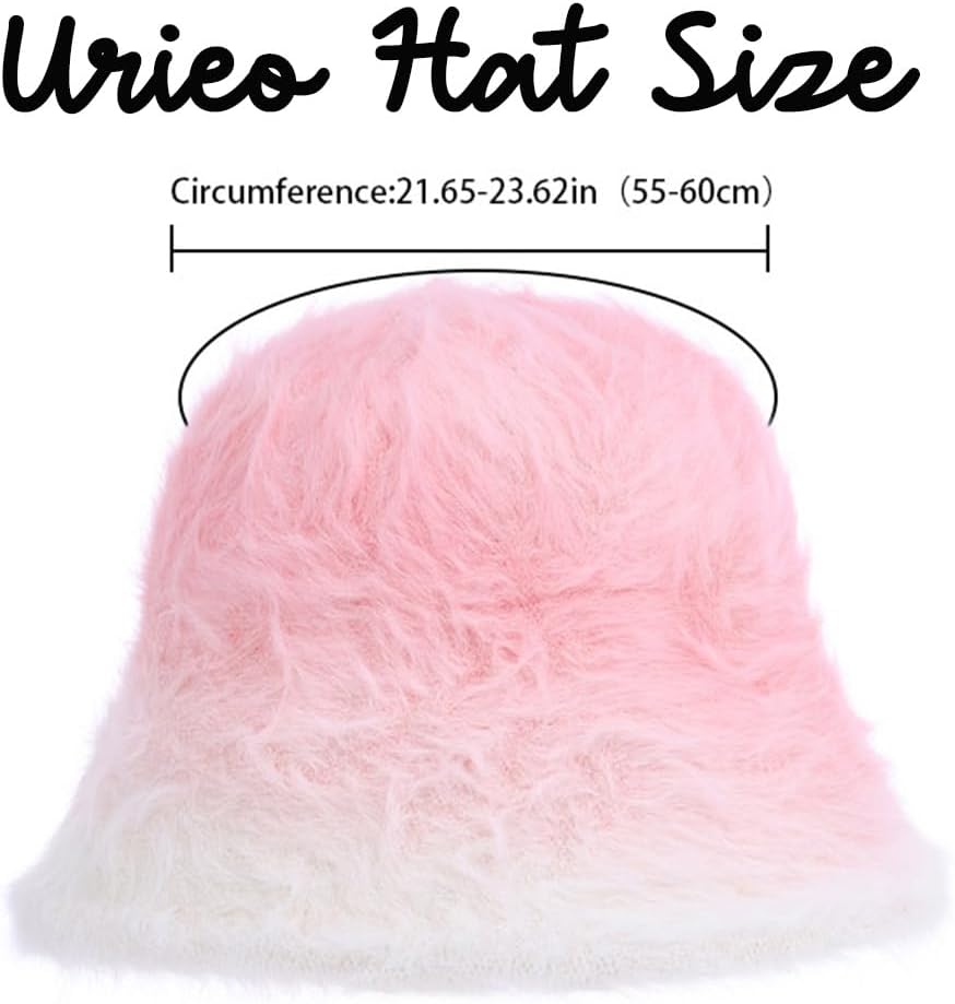 Urieo Winter Faux Fur Fuzzy Bucket Hat Fluffy Pink Warm Hats Furry Plush Fisherman Cap for Women - Image 4
