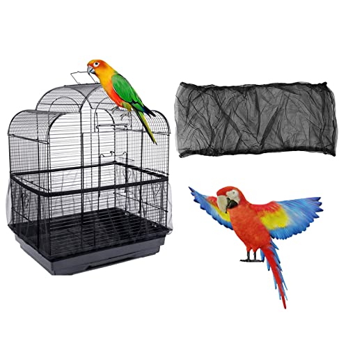 Image of Bird Cage Seed Catcher, Airy Gauze Seeds Bird Cage Cover Guard Dust-Proof Universal Birdcage Accessories Parrot Bird Nylon Mesh Net Cover Stretchy Shell Skirt Traps Cage Basket (L, Black)