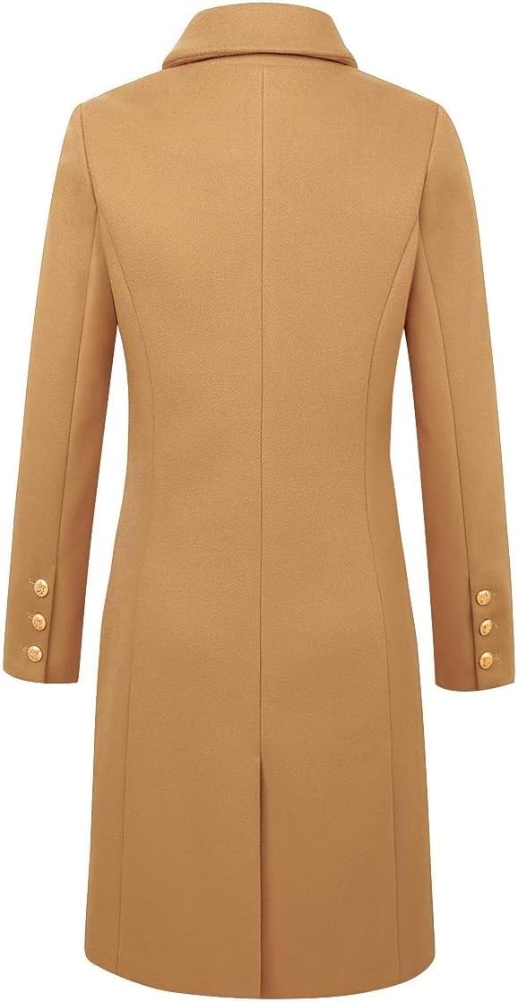 Abrigos de Lana de otoño Invierno para Mujer Gabardina Midi de Doble Botonadura de Peacoat