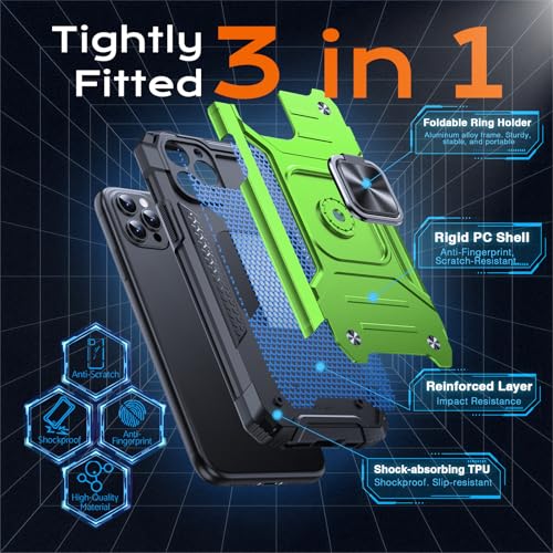 Image of Anqrp Heavy Duty Case for iPhone 11 Pro Case with Enhanced Ring Holder Grip Stand, Military Grade Shockproof Rugged Drop Protective Silicone Hard Slim iPhone 11 Pro Phone Case Cover,Spring Grass