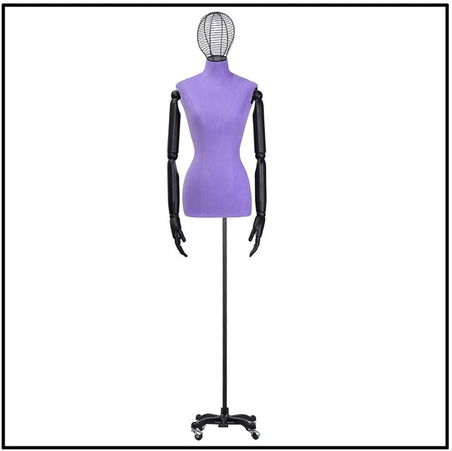 トルソー マネキン レディース 和装 メンズ 木製ベース ディスプレイ 女性のテーラーダミーマネキンドレスメーカーテーラーダミーで頭ヴィンテージ 洋裁用 マネキン・トルソー (Color : Purple-c)