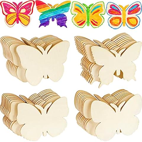 40 Pieces Wooden DIY Embellishments, Wooden Butterfly Crafts, Wooden Butterfly Shape, Butterfly Wooden Embellishments, for Kids Painting, DIY Craft, Tags and Home Decorations, 4 Styles Cover