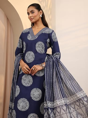 Image of Libas Printed Cotton Blend Straight Kurta Set for Women | daily wear suit