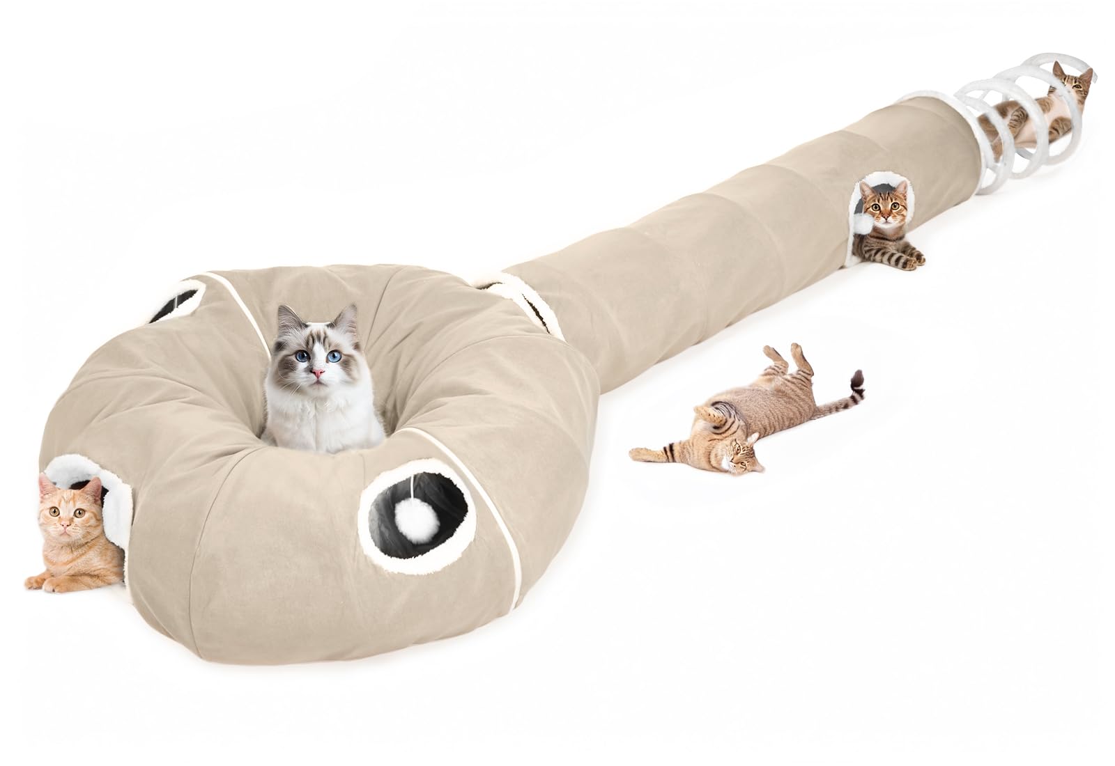 Ownpets Faltbarer Katzentunnel mit Federschwanz, dreiteilige Spielröhre für Haustiere, Vier Konfigurationsoptionen, geeignet für Katzen, Kaninchen und Frettchen, Durchmesser 30 cm