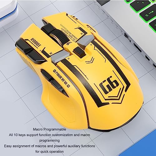 Heayzoki Bluetooth Gaming Mouse, Tri Mode 2.4G Wired Bluetooth, 5 Adjustable DPI, RGB Light, Ergonomic with 10 Programmable Buttons (Yellow)