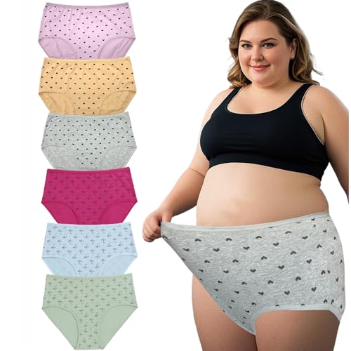 Women's Cotton Plus Size Panties Underwear High Waisted Ladies Underwear Briefs 6 Pack XL-5XL Cotton Undies