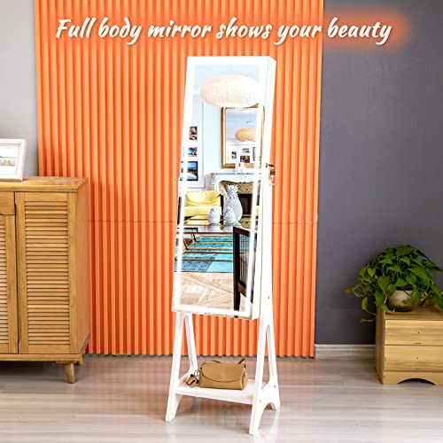 KEDLAN-Standing-LED-Mirror-Jewelry-Armoire-Lockable-Jewelry-Organizer-Large-Full-Length-Jewelry-Cabinet-with-Drawers-Exclusive-Dressing-Jewelry-Organizer-White