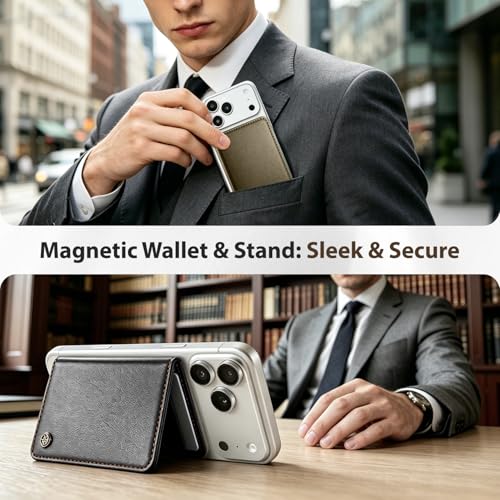 Image of Magnetic Wallet for iPhone, Detachable Magnetic Card Holder Compatible with MagSafe, RFID Blocking Magnetic Phone Wallet with Kickstand for iPhone 17 /16 /15 /14 /13 /12 Series, Coffee