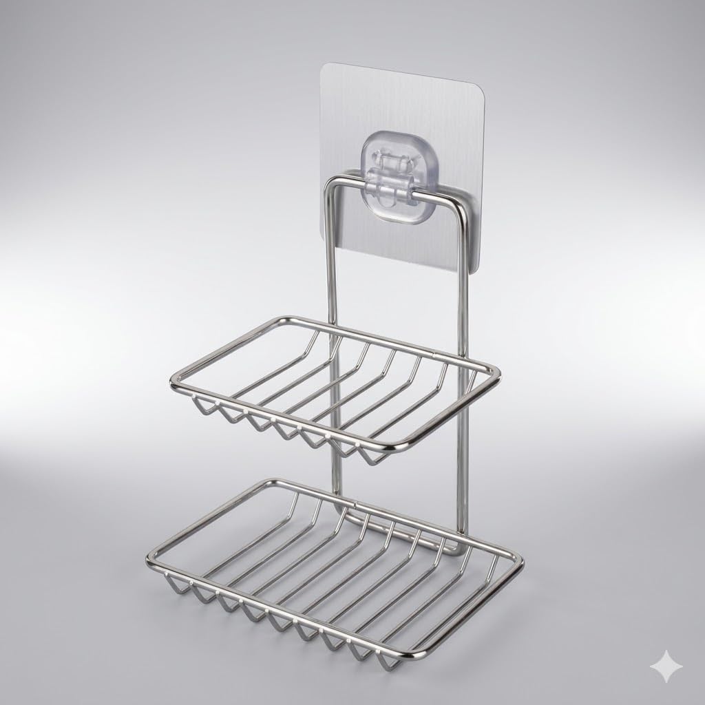 2 Tier Stainless Steel Shower Caddy Self Adhesive Bathroom Shelf Wall Mount No Drilling Storage Rack Rust Proof Shower Organizer Basket Shampoo Holder Kitchen Bathroom Accessories Organizer