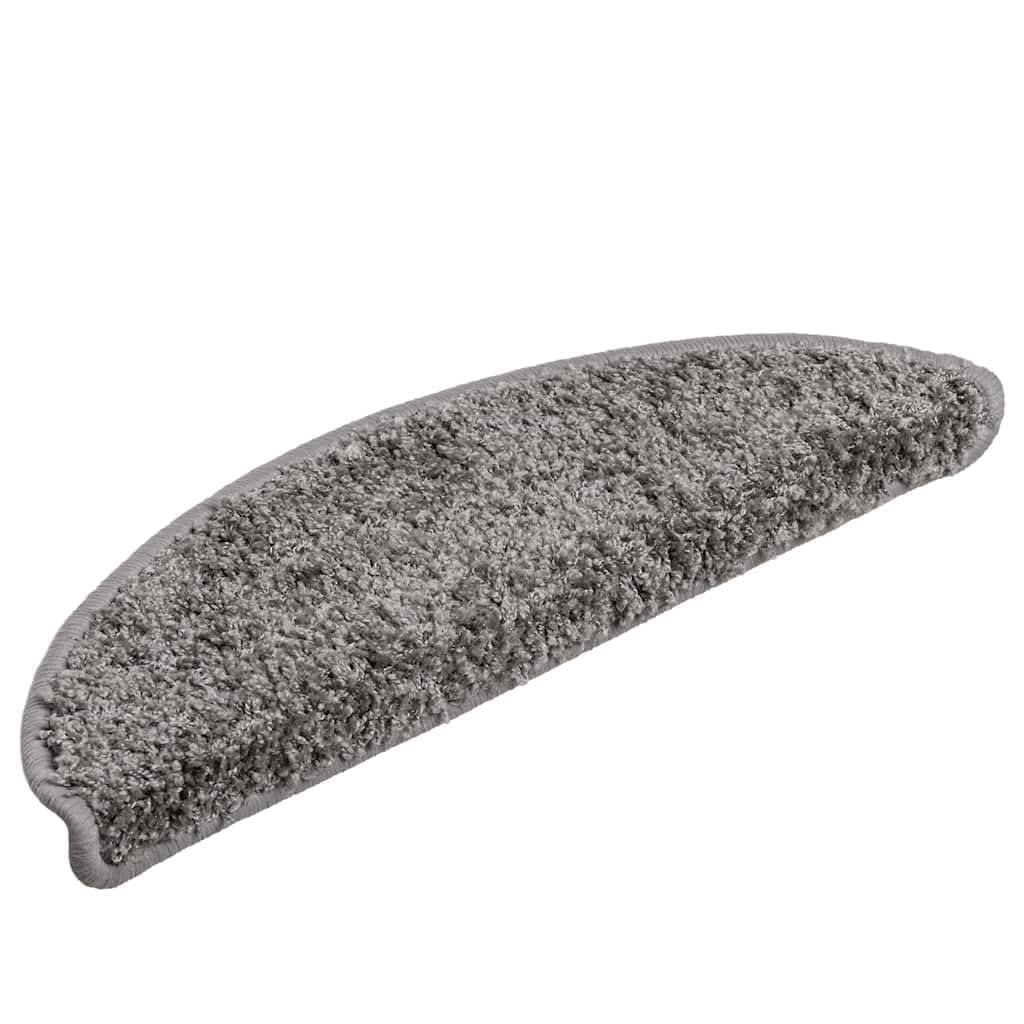 Stufenmatten 30 STK. Grau halbrund 56x17x3 cm aus getuftetem PP mit doppelseitigem Klebeband, rutschfest, selbstklebend, pflegeleicht für Holztreppe, Treppenschoner